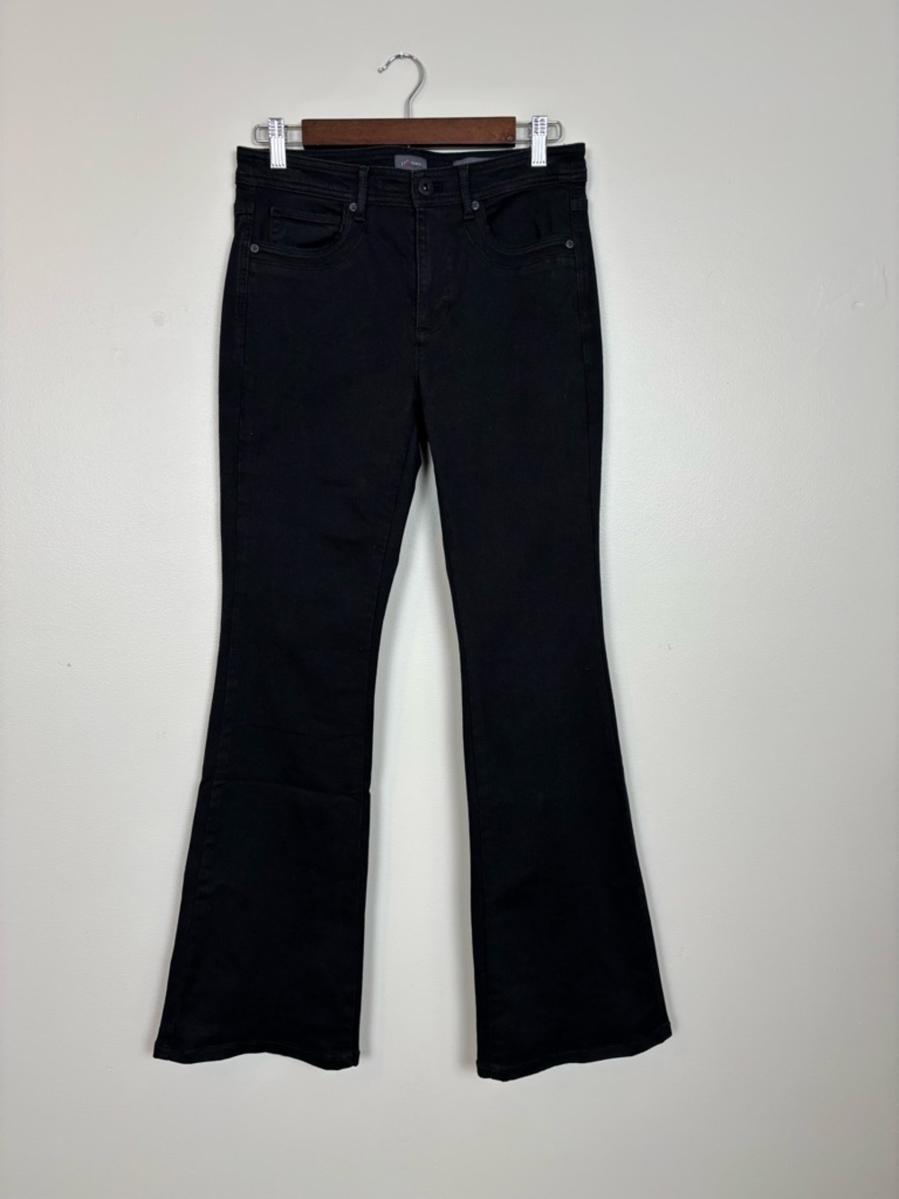 J Jill Jeans Womens 4 High Rise Flare Denim in Black Flawed